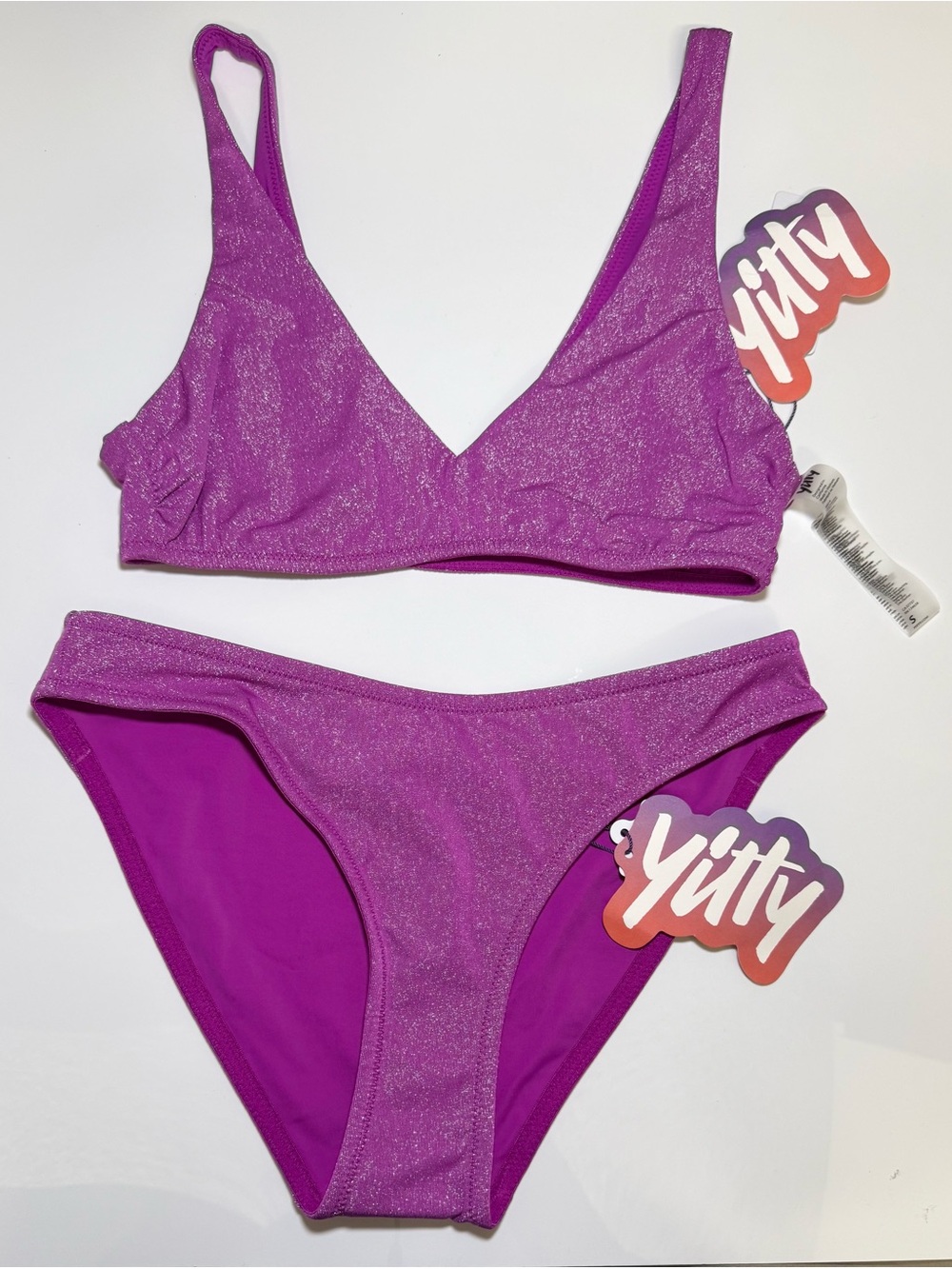Yitty Shaping Swim Luxe Plunge Bikini Set Shimmered Viva Magenta MSRP $ 109